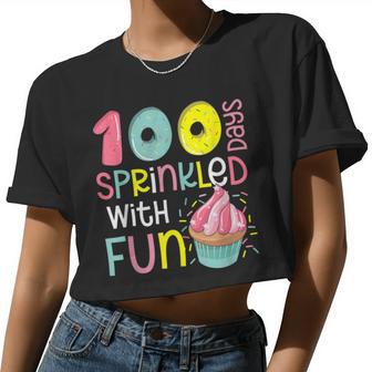 100 Days Sprinkled With Fun Cupcake 100Th Day Of School Girl Women Cropped T-shirt - Monsterry