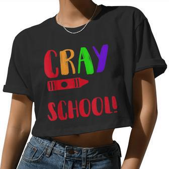 100Th Day Of School Cray On Kindergarten Teacher Women Cropped T-shirt - Monsterry AU