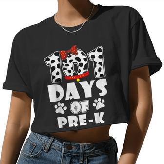 101 Days School Pre K Dog 100 Days Smarter Students Teachers Women Cropped T-shirt - Monsterry CA