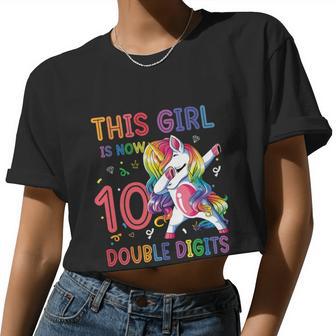 10Th Birthday Girls This Girl Is Now 10 Double Digits Women Cropped T-shirt - Monsterry DE