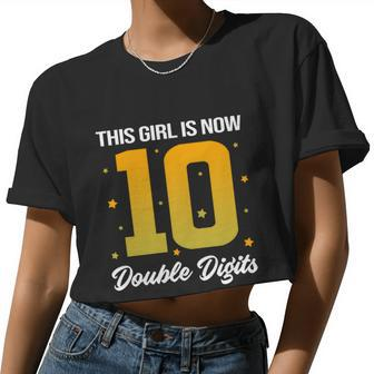 10Th Birthday Glow Party This Girl Is Now 10 Double Digits Women Cropped T-shirt - Monsterry