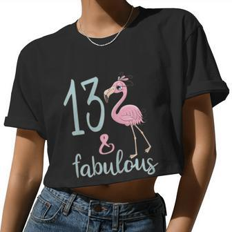 13Th Birthday Flamingo Outfit Girls 13 Year Old Bday Women Cropped T-shirt - Monsterry DE