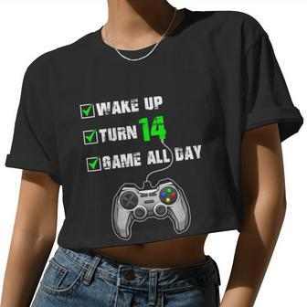 14Th Birthday Gamer Shirt Level 14 Unlocked Gamer Birthday Women Cropped T-shirt - Monsterry DE