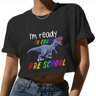1St Day Of Pre School Crush Pre K Trex Dinosaur Kids Women Cropped T-shirt - Monsterry DE
