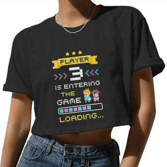 1St Time Dad Mom Gamer Announcement Player 3 Women Cropped T-shirt - Monsterry UK