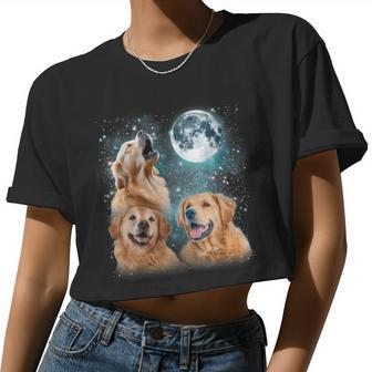 3 Golden Retriever Moon Howling For Men Women Women Cropped T-shirt - Monsterry CA