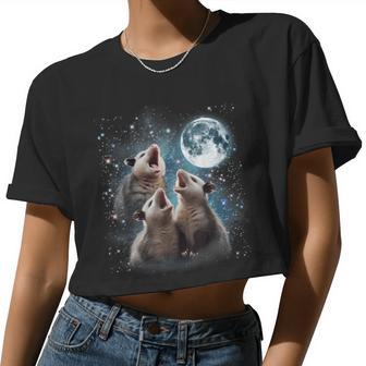 3 Opossum Moon Howling Opossum Head For Women Kid Women Cropped T-shirt - Monsterry DE