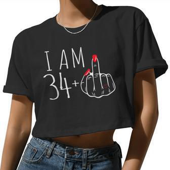 I Am 34 Plus 1 Middle Finger 34Th Women's Birthday Women Cropped T-shirt - Monsterry CA