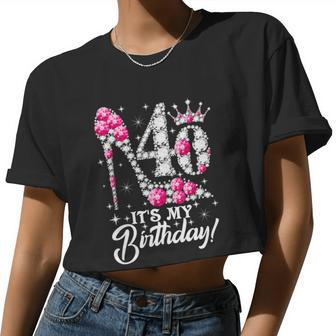 40 Years Old It's My 40Th Cool Birthday Pink Diamond Shoes Women Cropped T-shirt - Monsterry AU