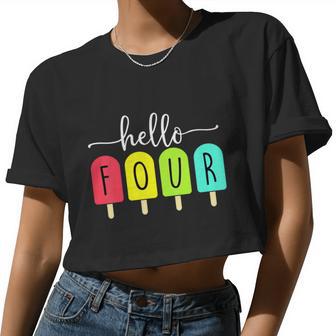 4Th Birthday Boy Summer Ice Cream Lovers Born Women Cropped T-shirt - Monsterry DE