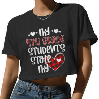 4Th Grade Teacher Valentine's Day Cute Heart Love Women Cropped T-shirt - Monsterry
