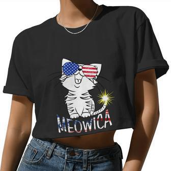 4Th Of July America Flag Happy Usa Day 2022 Cute Cat Usa Women Cropped T-shirt - Monsterry CA