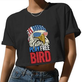 4Th Of July American Flag Bald Eagle Mullet Play Free Bird Women Cropped T-shirt - Monsterry UK