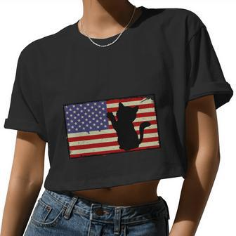 4Th Of July Cat American Flag Cute Plus Size Graphic Shirt For Men Women Family Women Cropped T-shirt - Monsterry
