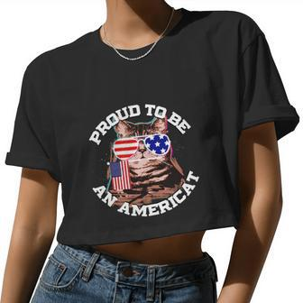 4Th Of July Cat American Flag Glasses Women Cropped T-shirt - Monsterry