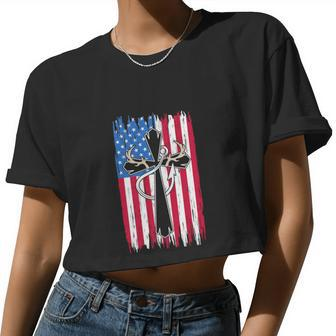 4Th Of July Christian Hunter Fisherman Usa Flag Women Cropped T-shirt - Monsterry
