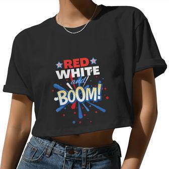 4Th Of July Fireworks Boom Patriotic Firework Usa Flag Women Cropped T-shirt - Monsterry CA