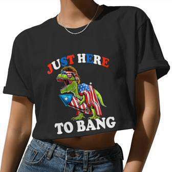 4Th Of July Fireworks Rex Dinosaur Women Cropped T-shirt - Monsterry