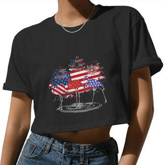 4Th Of July American Flag Flamingo Party Women Cropped T-shirt - Monsterry UK