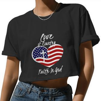 4Th Of July Christian Faith In God Heart Cross Women Cropped T-shirt - Monsterry UK