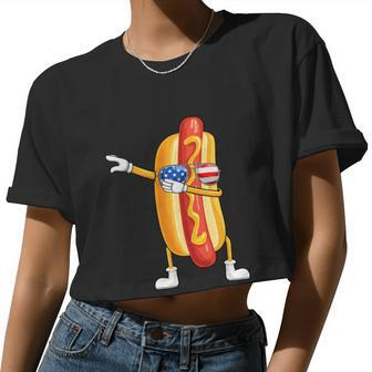 4Th Of July Dabbing Hotdog Women Cropped T-shirt - Monsterry UK