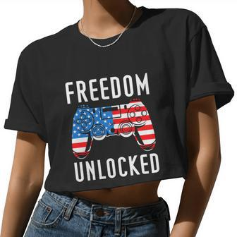 4Th Of July Video Game Usa Flag Freedom Women Cropped T-shirt - Monsterry UK