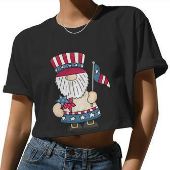 4Th Of July Gnomes Patriotic American Flag Cute Gnome Women Women Cropped T-shirt - Monsterry UK