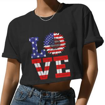 4Th Of July Love Sunflower Patriotic Women Cropped T-shirt - Monsterry
