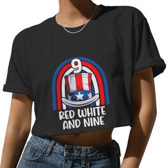 4Th Of July Red White 9 Years American Flag Women Cropped T-shirt - Monsterry DE