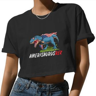 4Th July Trex America Dinosaur Independence Day Women Cropped T-shirt - Monsterry