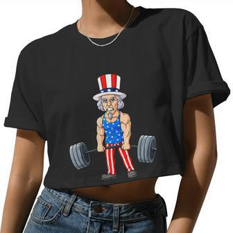 4Th Of July Uncle Sam Weightlifting Deadlift Fitness Women Cropped T-shirt - Monsterry AU