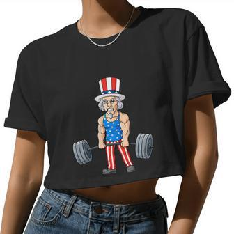 4Th Of July Uncle Sam Weightlifting Women Cropped T-shirt - Monsterry UK