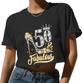 50 & Fabulous 50 Years Old 50Th Birthday Diamond Crown Shoes Tshirt Women Cropped T-shirt - Monsterry