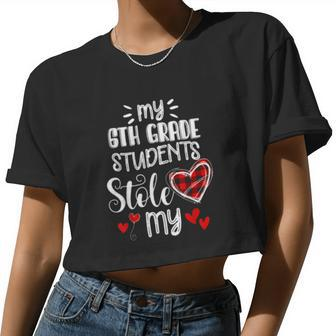 6Th Grade Teacher Valentines Day Plaid Heart Love Women Cropped T-shirt - Monsterry DE