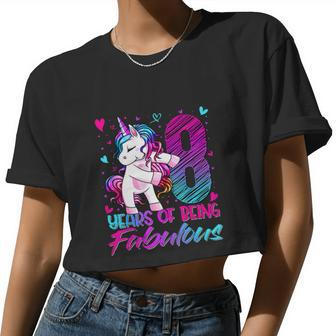 8Th Birthday 8 Year Old Girl Flossing Unicorn Party Women Cropped T-shirt - Monsterry UK