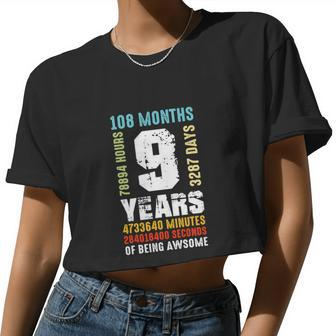 9 Years Being Awesome 9Th Birthday Boy Girl Women Cropped T-shirt - Monsterry