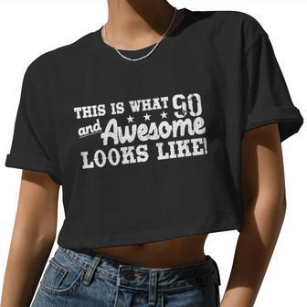 90Th Birthday This Is What Awesome Looks Like Tshirt Women Cropped T-shirt - Monsterry AU