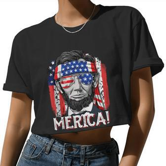 Abraham Lincoln 4Th Of July Merica Men Women American Flag Women Cropped T-shirt - Monsterry