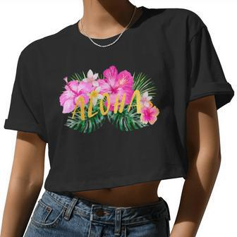 Aloha Hibiscus Flowers Women Cropped T-shirt - Monsterry CA