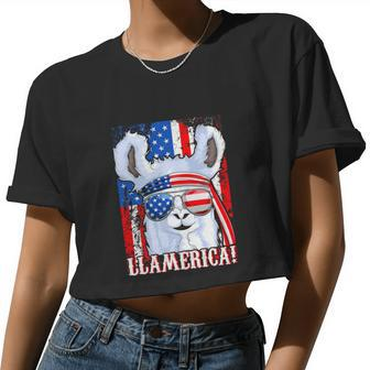 American Flag 4Th Of July Llamerica Women Cropped T-shirt - Monsterry