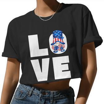 American Flag Heart For Patriotic Mom Cute 4Th Of July Gnome Women Cropped T-shirt - Monsterry UK