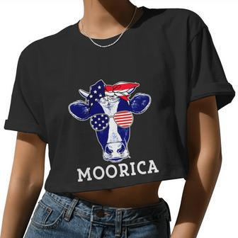 American Flag Patriotic Cow 4Th Of July Women Cropped T-shirt - Monsterry AU