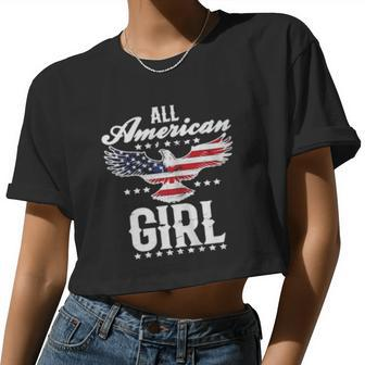 All American Girl 4Th Of July Patriotic Eagle Flag Women Cropped T-shirt - Monsterry DE