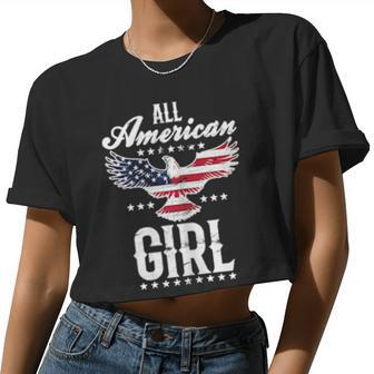 All American Girl 4Th Of July Patriotic Eagle Women Cropped T-shirt - Monsterry