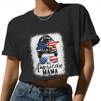 All American Mama Proud Mom Messy Bun Patriotic 4Th Of July Women Cropped T-shirt - Monsterry UK