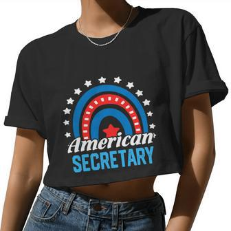 American Secretary Rainbow Usa Flag 4Th Of July Patriotic Women Cropped T-shirt - Monsterry DE