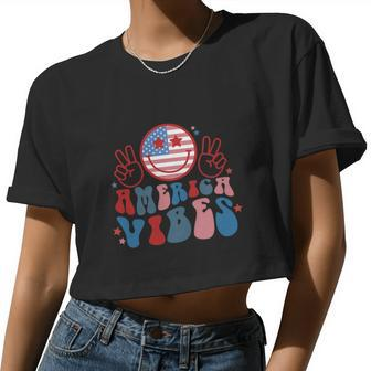American Vibes Usa Flag 4Th Of July Retro Women Cropped T-shirt - Monsterry DE