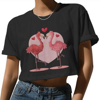 Animal Love Valentines Day Cute Flamingo Pink Heart Women Cropped T-shirt - Monsterry DE
