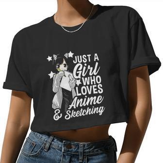 Anime Girl Just A Girl Who Loves Anime And Sketching Drawing Women Cropped T-shirt - Monsterry AU