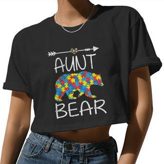 Aunt Bear Autism Awareness Arrow Love Family Women Cropped T-shirt - Monsterry DE